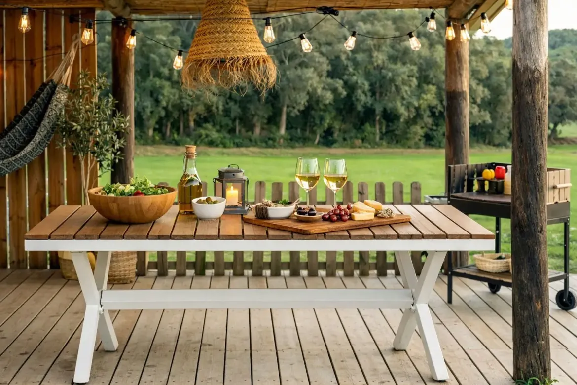 Mesa de Jardín de Aluminio Blanco y Resina de 200 cm MB-200825