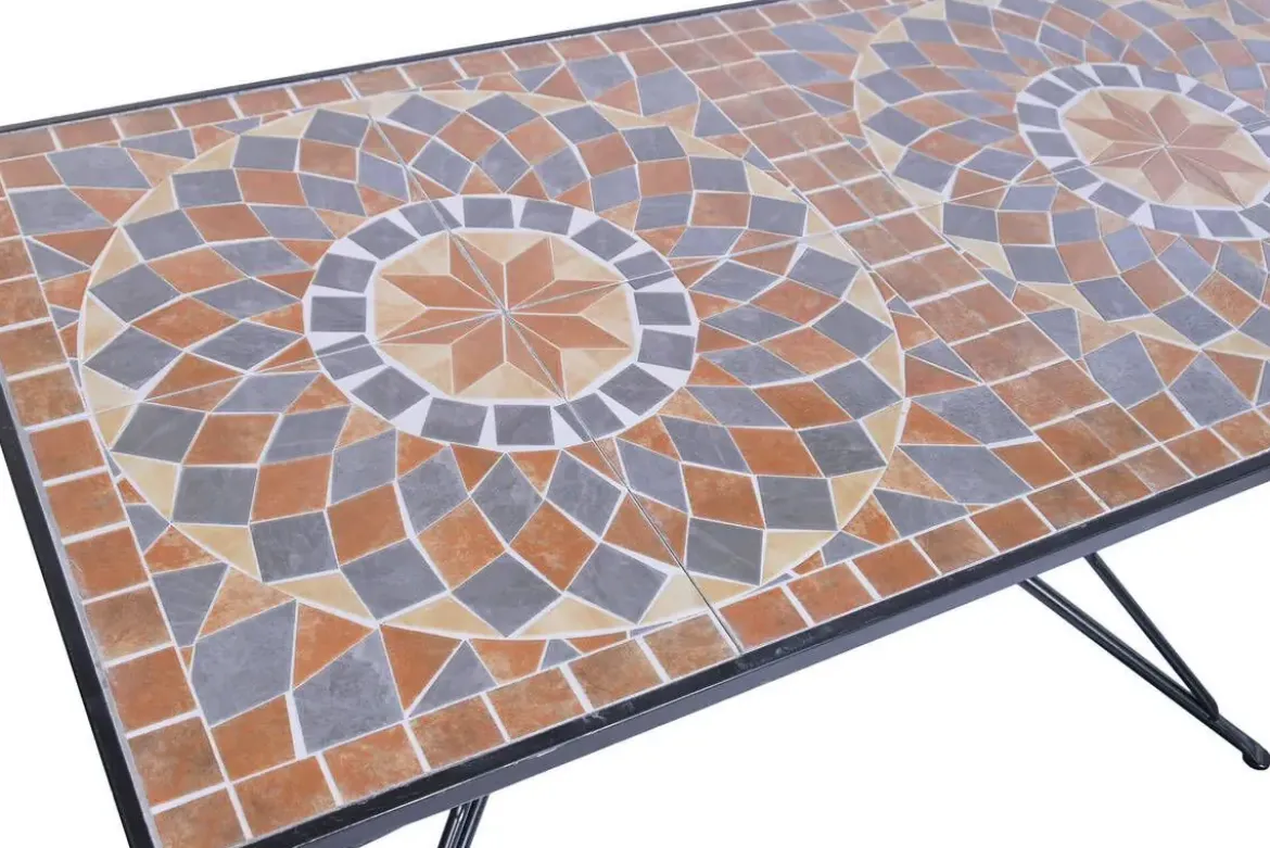 Mesa de Jardín de Forja con Tablero Cerámico Mosaico MB-224509