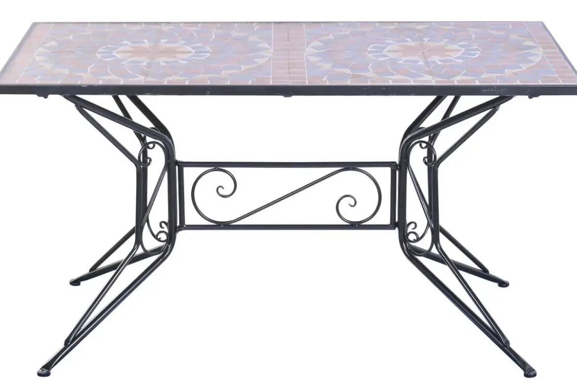Mesa de Jardín de Forja con Tablero Cerámico Mosaico MB-224509