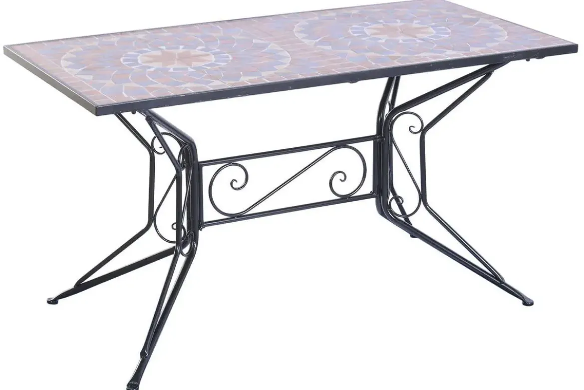 Mesa de Jardín de Forja con Tablero Cerámico Mosaico MB-224509