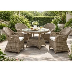 Mesa de Jardín de Ratán con Cristal Templado MB-213833