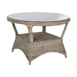 Mesa de Jardín de Ratán con Cristal Templado MB-213833