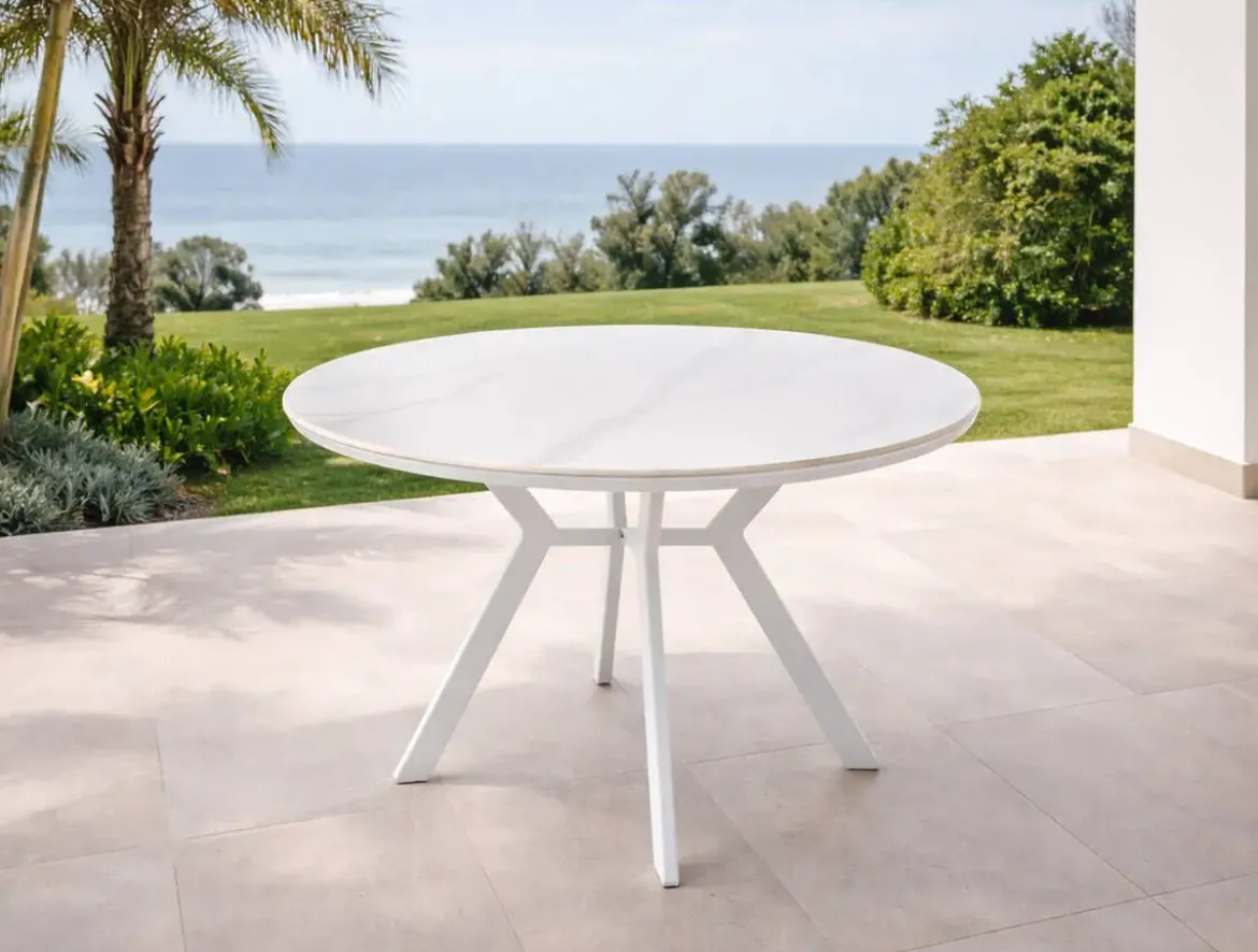 Mesa de Jardín Redonda de 110 cm Cerámica Blanca BARCELONA