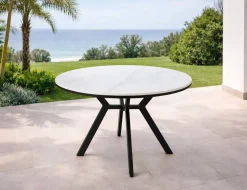 Mesa de Jardín Redonda de 110 cm Cerámica Antracita BARCELONA