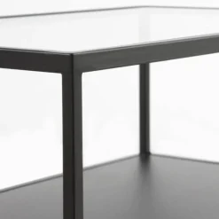 Mesa de noche metalíca negra con sobre de cristal GABAR 10944