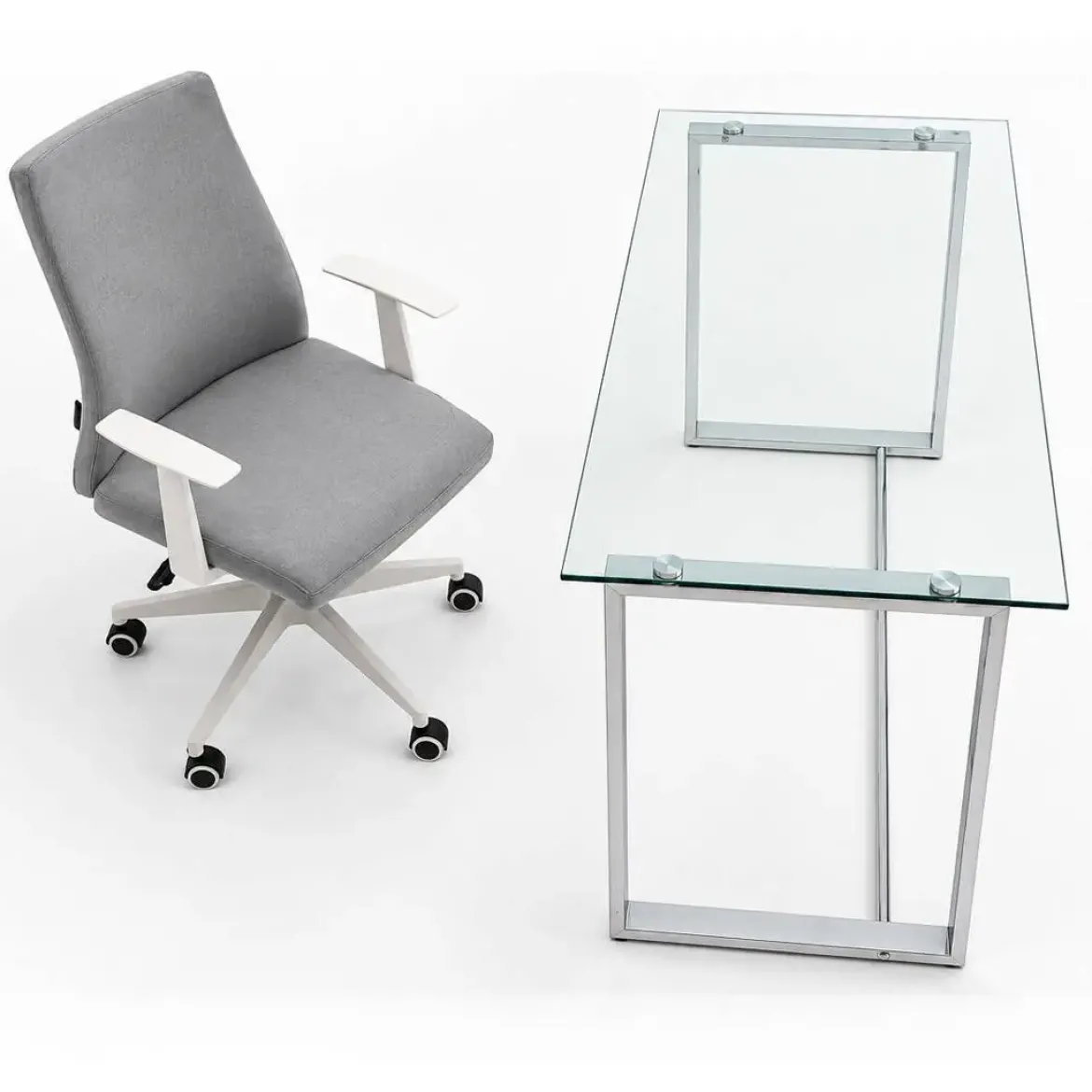 Mesa de Oficina de Cristal y Acero Inoxidable URBAN
