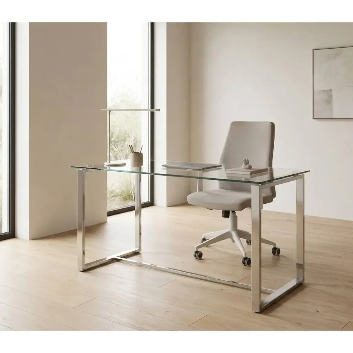 Mesa de Oficina de Cristal y Acero Inoxidable URBAN