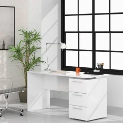 Mesa de ordenador de melamina con 3 cajones Color Blanco Artik 004605A