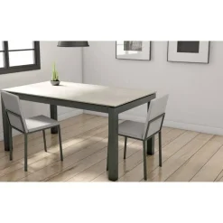 Mesa Extensible con Patas de Acero Epoxi y Tablero Porcelánico TOKIO