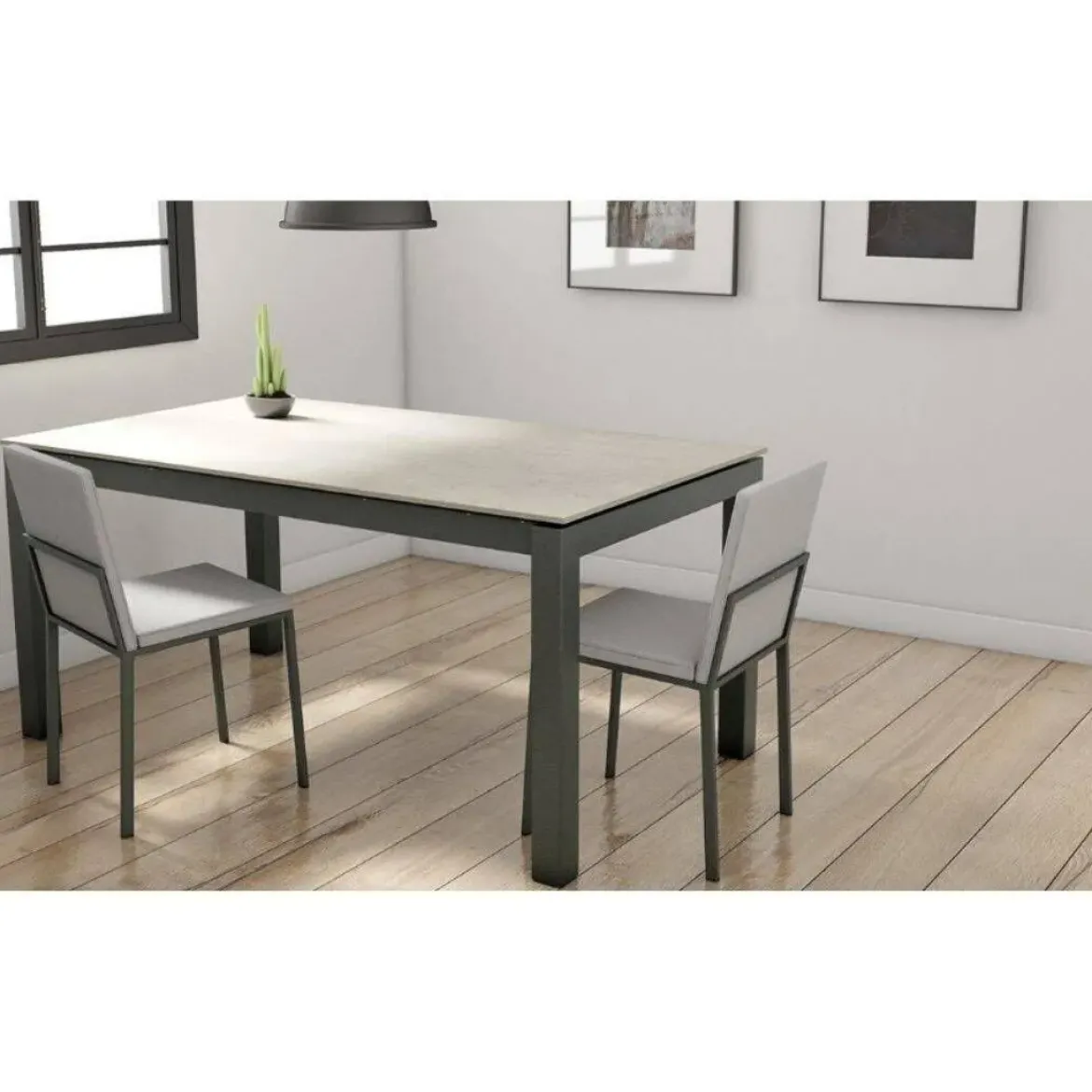 Mesa Extensible con Patas de Acero Epoxi y Tablero Porcelánico TOKIO