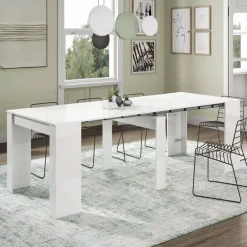 Mesa multifunción extensible de melamina blanca con 5 posiciones 004580BO