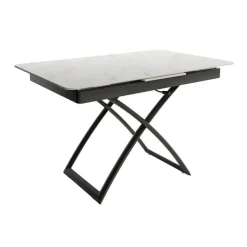 Mesa Porcelánica Elevable Extensible con Ruedas Estructura Negra LENA