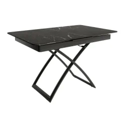 Mesa Porcelánica Elevable Extensible con Ruedas Estructura Negra LENA