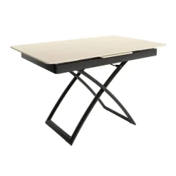 Mesa Porcelánica Elevable Extensible con Ruedas Estructura Negra LENA
