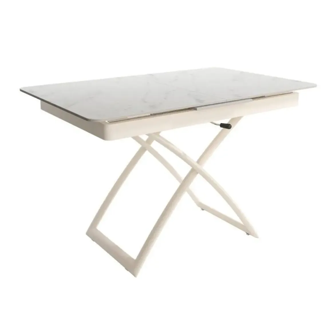 Mesa Porcelánica Elevable Extensible con Ruedas Estructura Marfil LENA