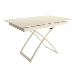 Mesa Porcelánica Elevable Extensible con Ruedas Estructura Marfil LENA