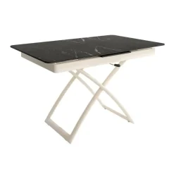 Mesa Porcelánica Elevable Extensible con Ruedas Estructura Marfil LENA