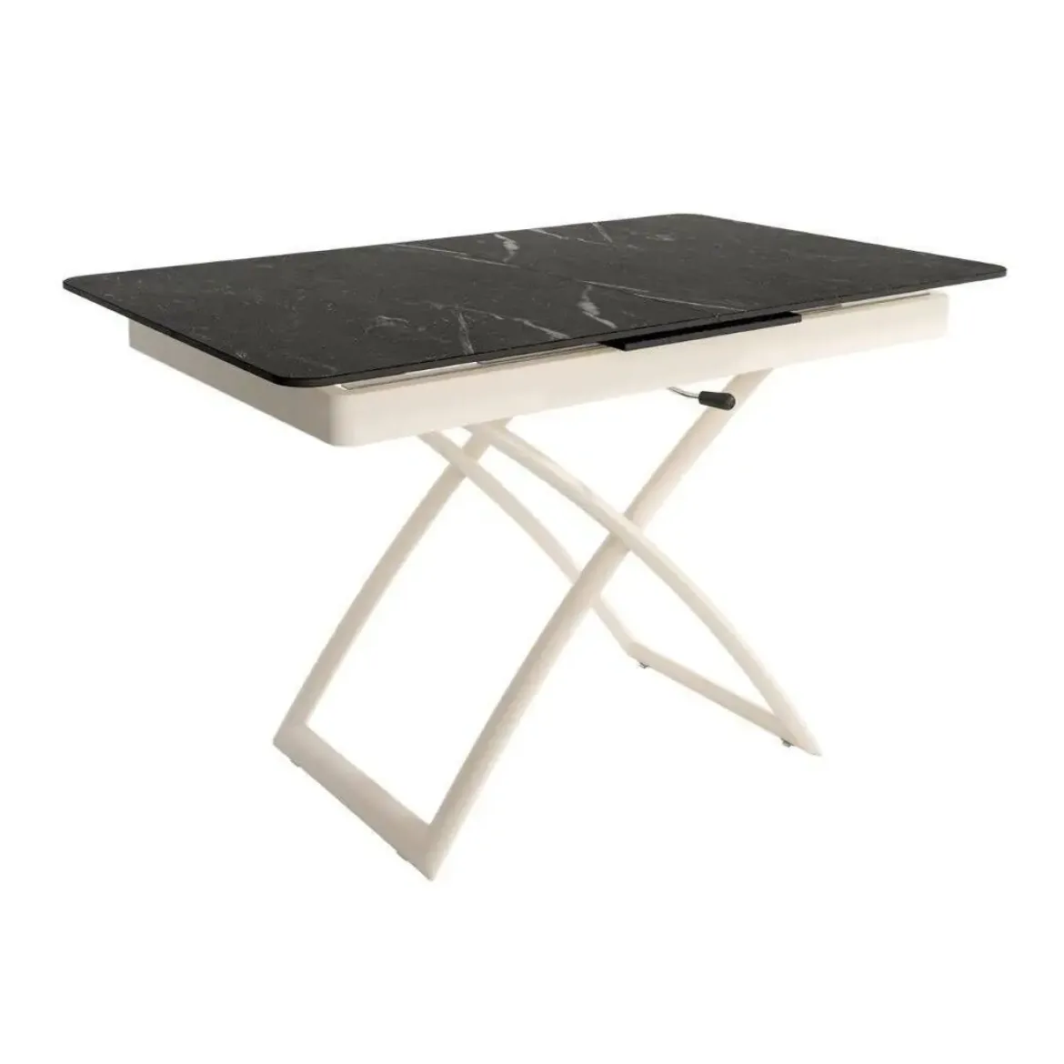 Mesa Porcelánica Elevable Extensible con Ruedas Estructura Marfil LENA