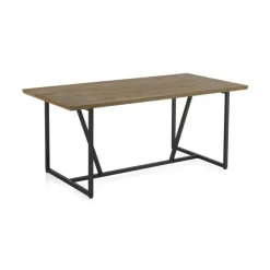Mesa rectangular de metal con sobre de madera maciza color natural GABAR 10963