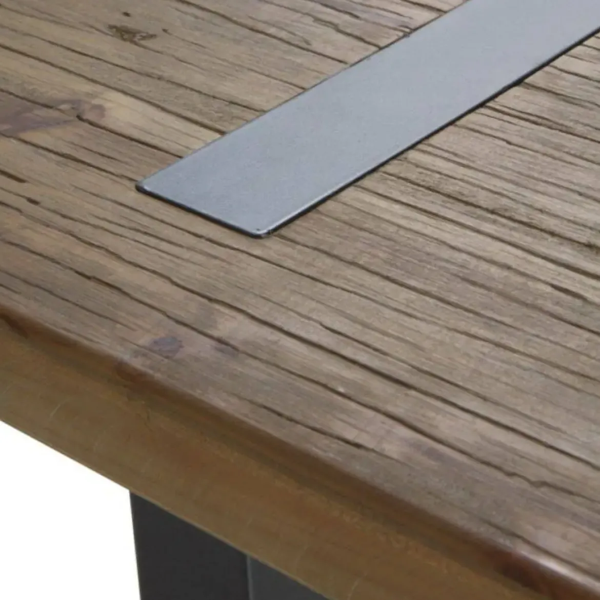Mesa rectangular de metal con sobre de madera maciza color natural GABAR 10963