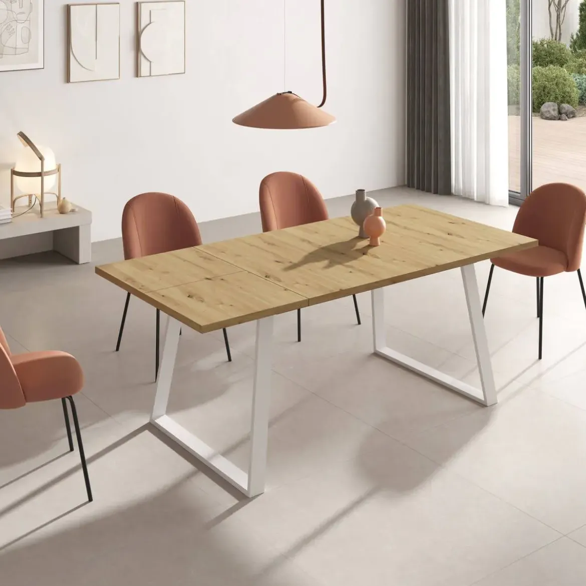 Mesa Rectangular Extensible 140x90 cm con Patas Metálicas Trapecio M800