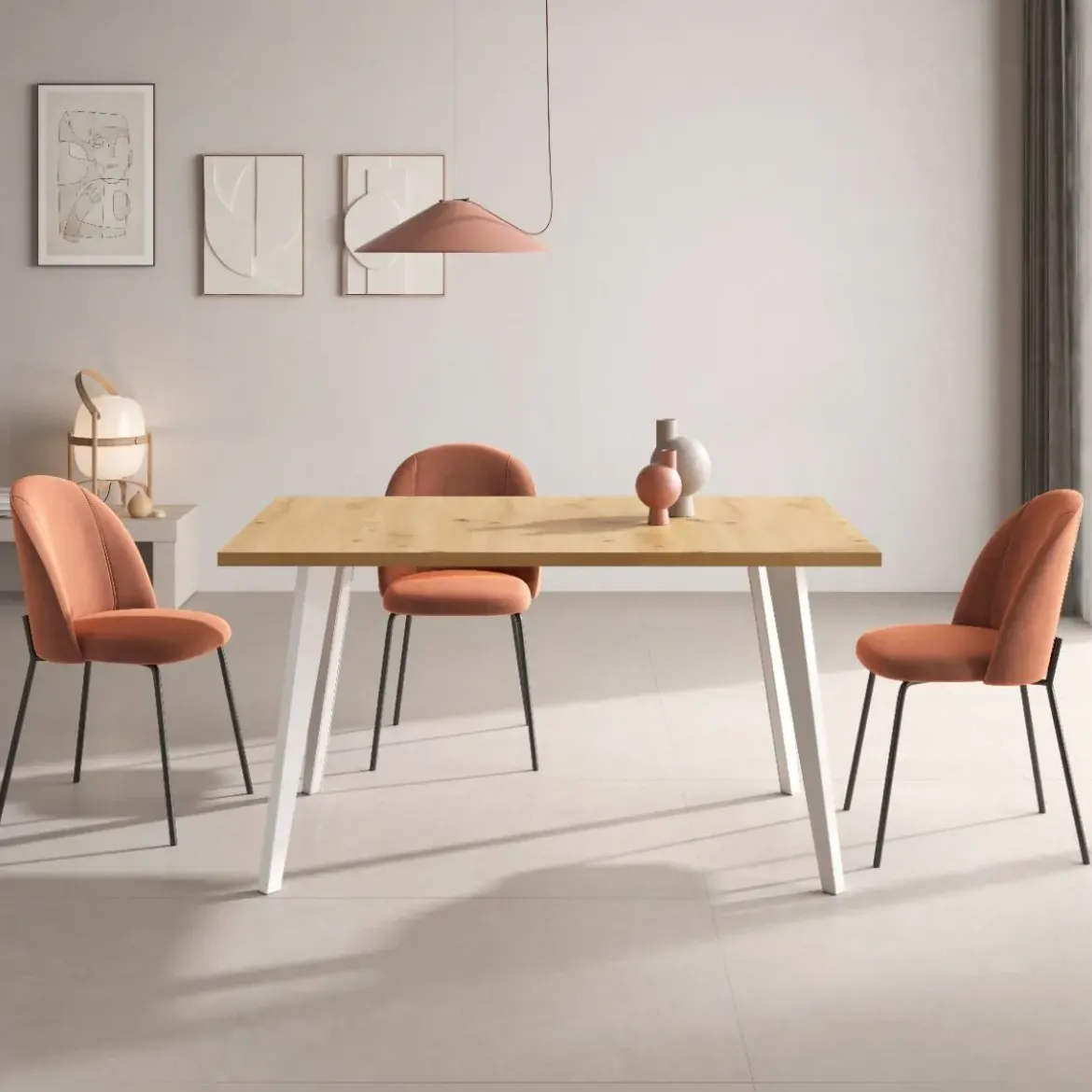 Mesa Rectangular Extensible 140x90 cm con Patas Metálicas Inclinadas M810