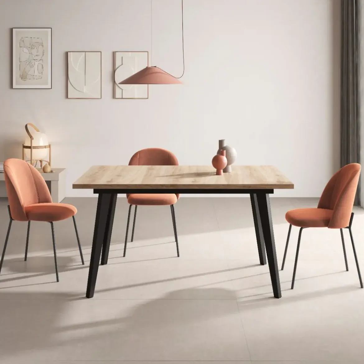 Mesa Rectangular Extensible 140x90 cm con Patas Metálicas Inclinadas M810