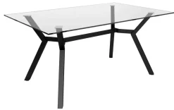 Mesa rectangular fija 180 cm con estructura metálica color negro y tablero de cristal ALBORAN CNG007NL