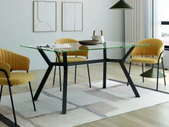 Mesa rectangular fija 180 cm con estructura metálica color negro y tablero de cristal ALBORAN CNG007NL