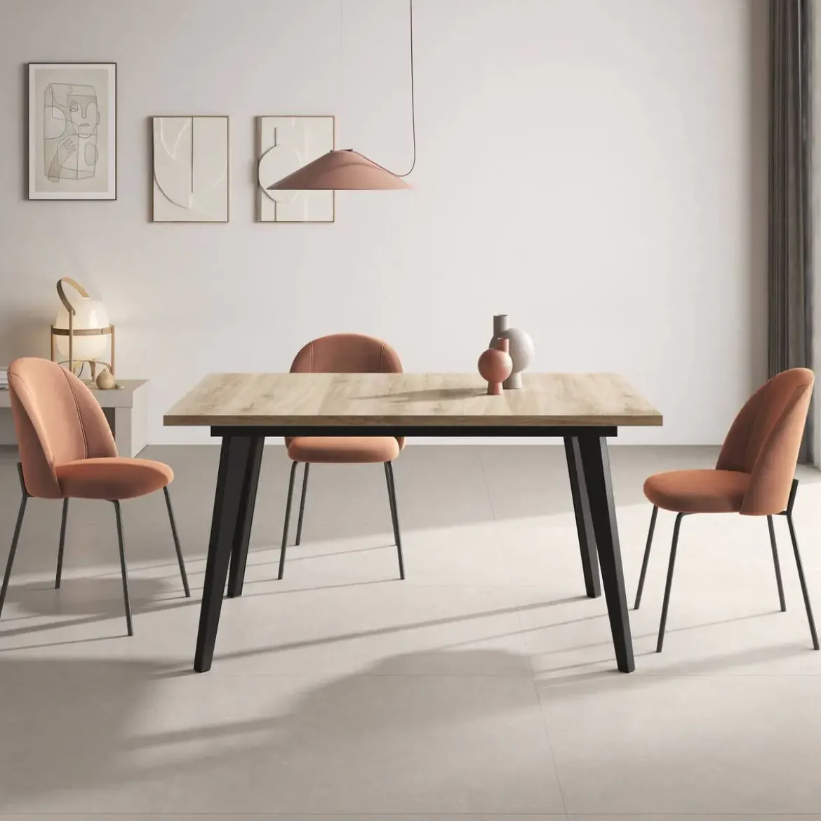 Mesa Rectangular Fija 140x90 cm con Patas Metálicas Inclinadas M812