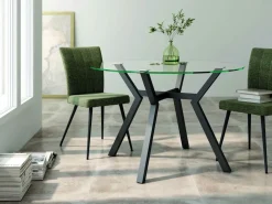 Mesa redonda fija 120 cm con estructura metálica color negro y tablero de cristal ALBORAN CNG007NL
