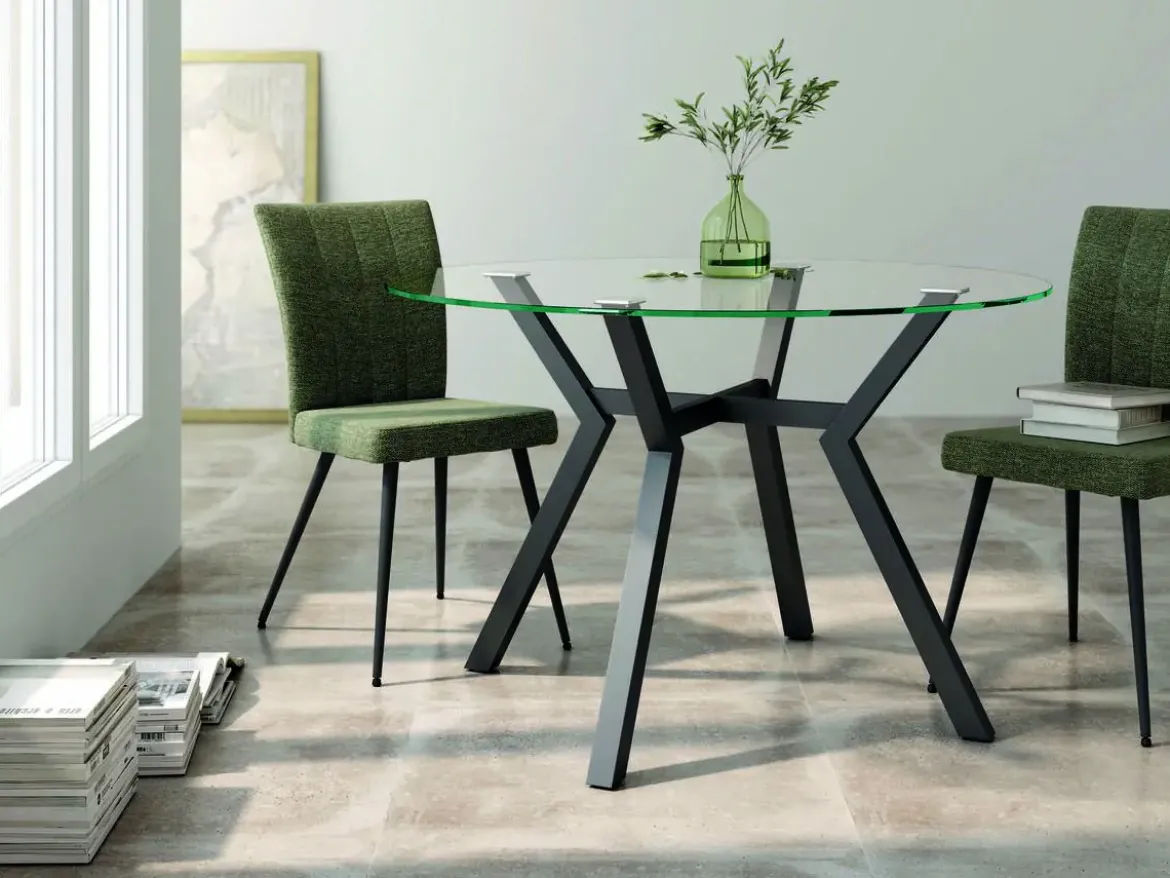 Mesa redonda fija 120 cm con estructura metálica color negro y tablero de cristal ALBORAN CNG007NL