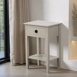 Mesita de Noche 1 Cajón de Madera de Pino Gris Claro 615272
