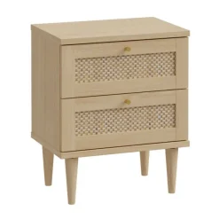 Mesita de Noche 2 Cajones en Roble Elegancia y Tecno Ratán CALASETTA CQSK111-D95D