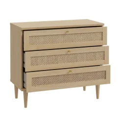 Mesita de Noche 3 Cajones en Roble Elegancia y Tecno Ratán CALASETTA CQSK211-D95D