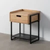 Mesita de Noche con Cajón DM Y Estructura de Metal Negro 615350