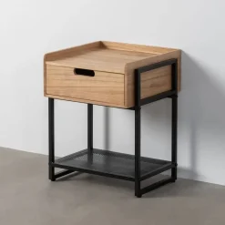 Mesita de Noche con Cajón DM Y Estructura de Metal Negro 615350