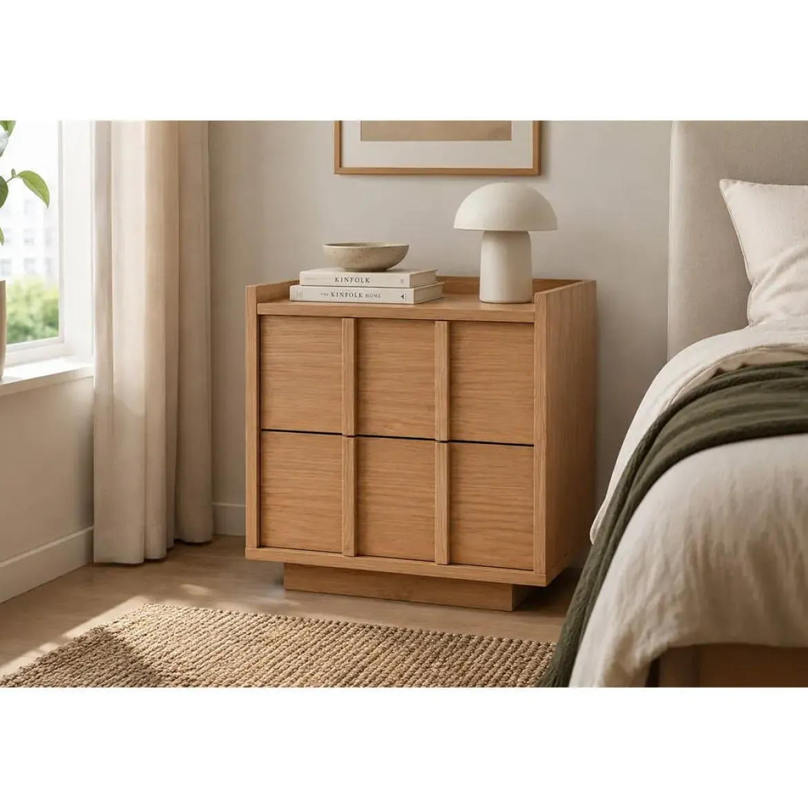 Mesita de Noche con 2 Cajones en MDF Acabado Madera MB-223045