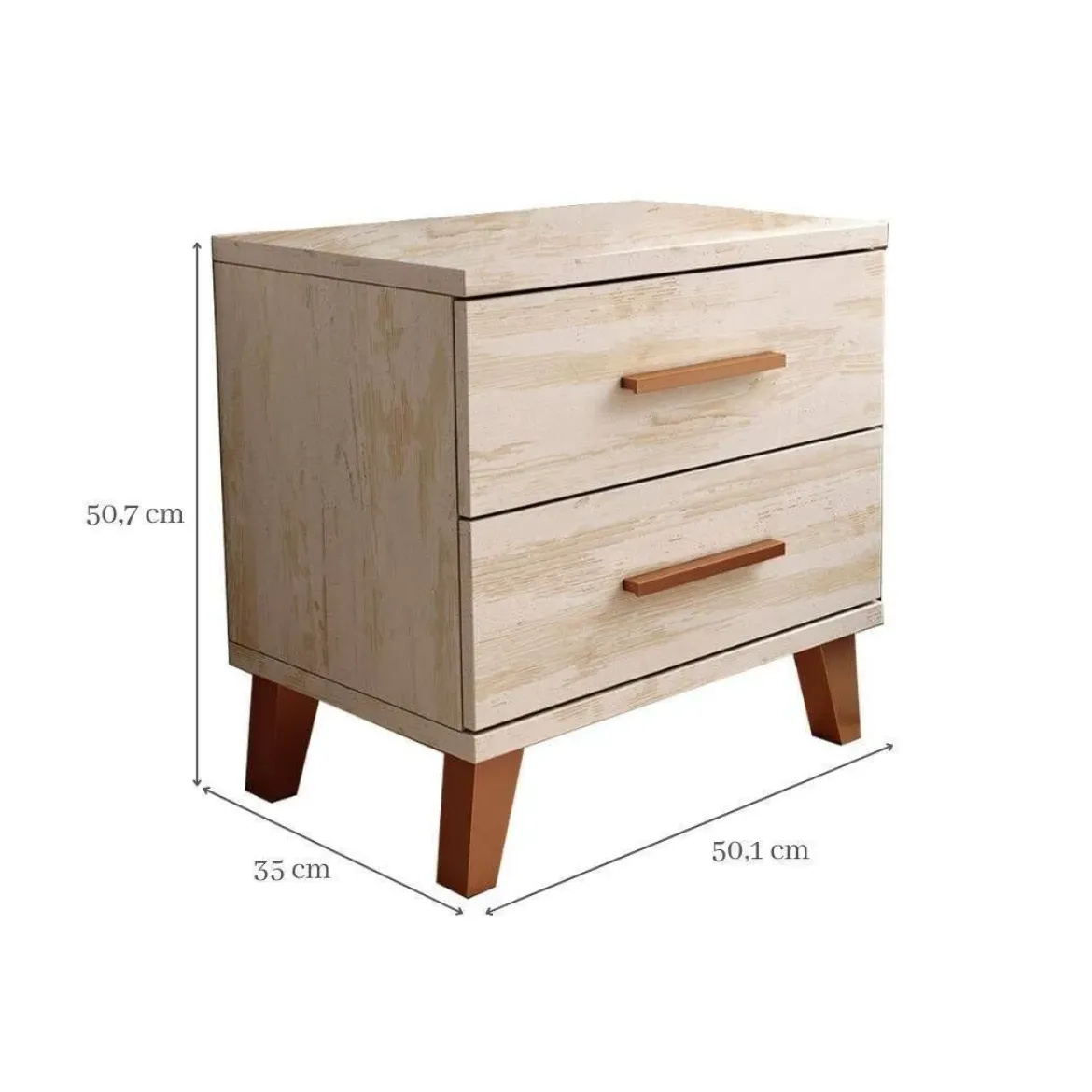Mesita de noche de dos cajones con patas. Modelo OKUME SAX CNKM48KK