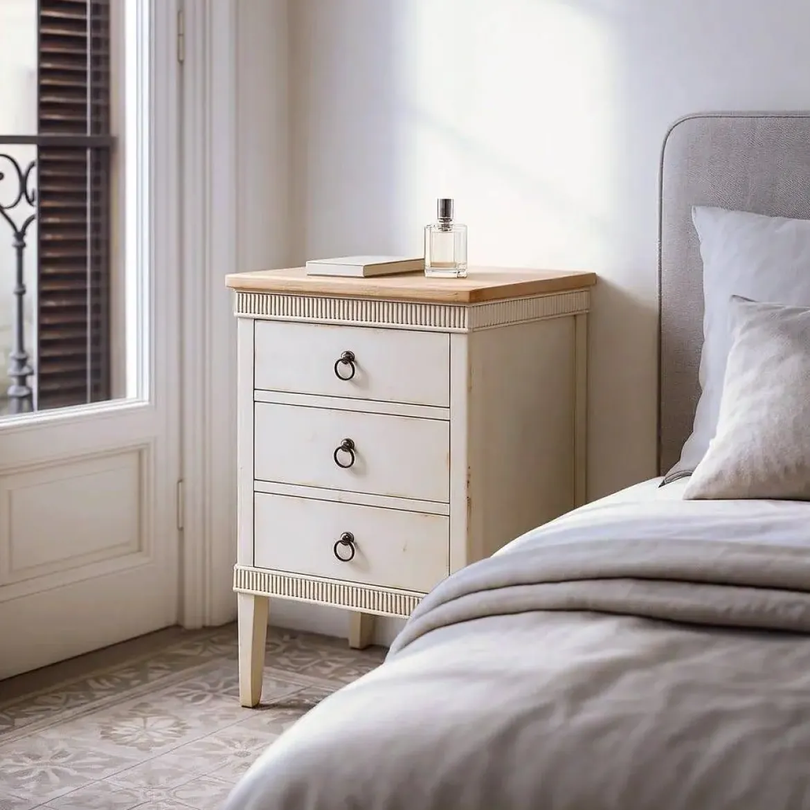 Mesita de Noche de Madera Natural con 3 Cajones 615203