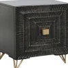 Mesita de Noche de Madera y Metal con Diseño Mandala Negra MB-219960