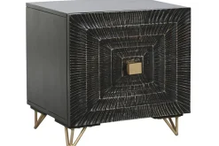 Mesita de Noche de Madera y Metal con Diseño Mandala Negra MB-219960