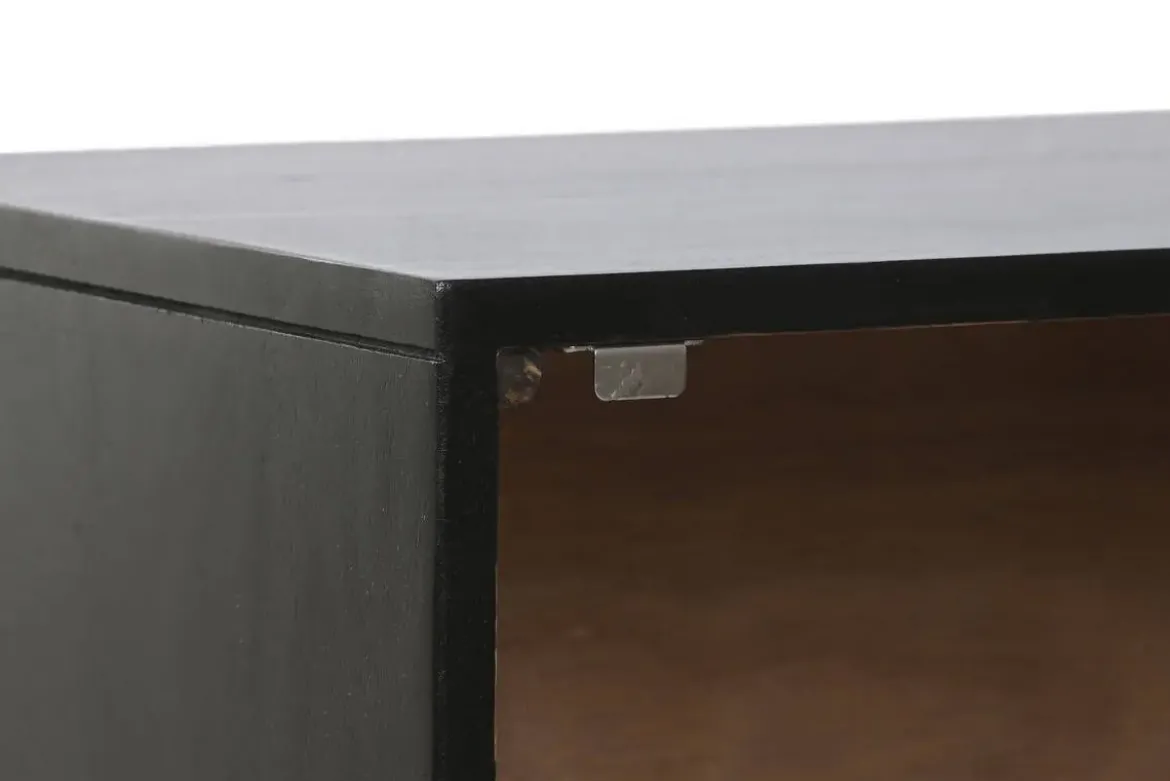 Mesita de Noche de Madera y Metal con Diseño Mandala Negra MB-219960
