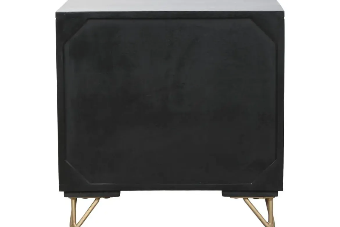 Mesita de Noche de Madera y Metal con Diseño Mandala Negra MB-219960