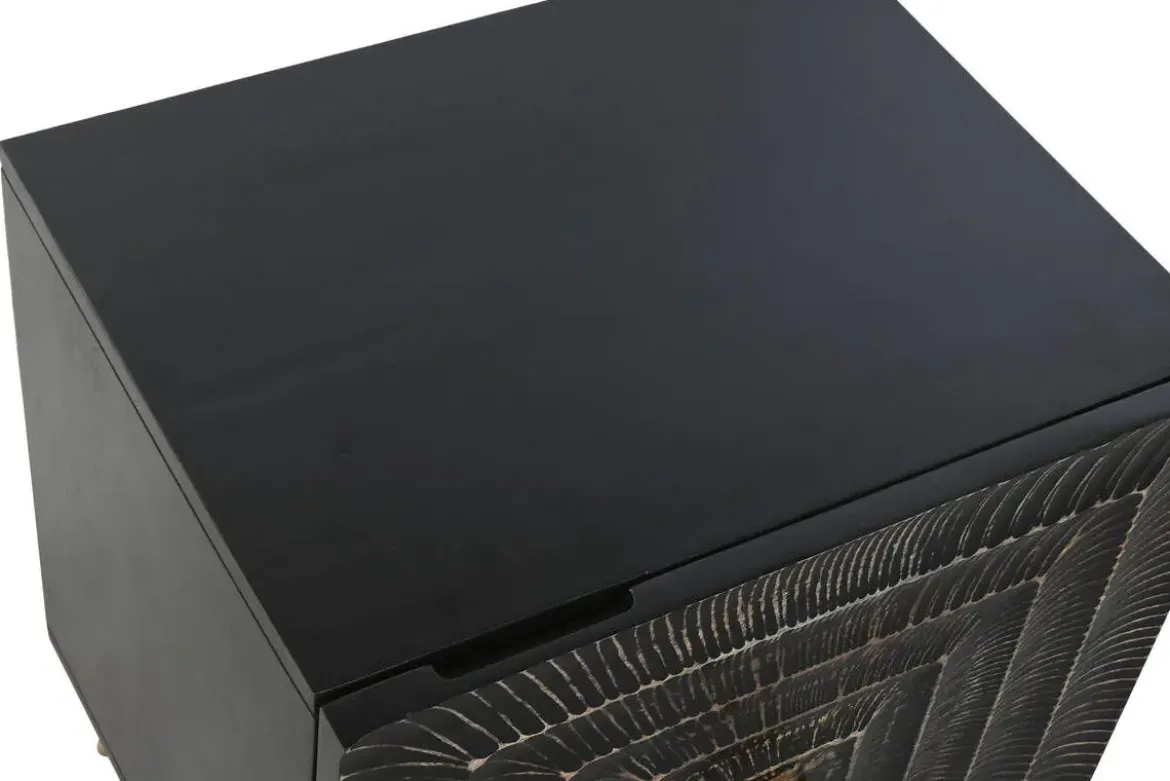 Mesita de Noche de Madera y Metal con Diseño Mandala Negra MB-219960