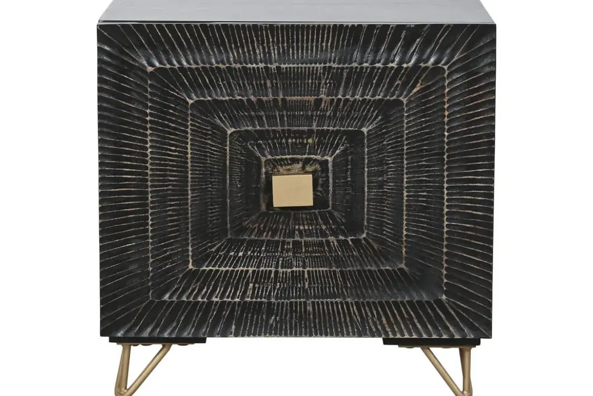 Mesita de Noche de Madera y Metal con Diseño Mandala Negra MB-219960