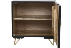 Mesita de Noche de Madera y Metal con Diseño Mandala Negra MB-219960