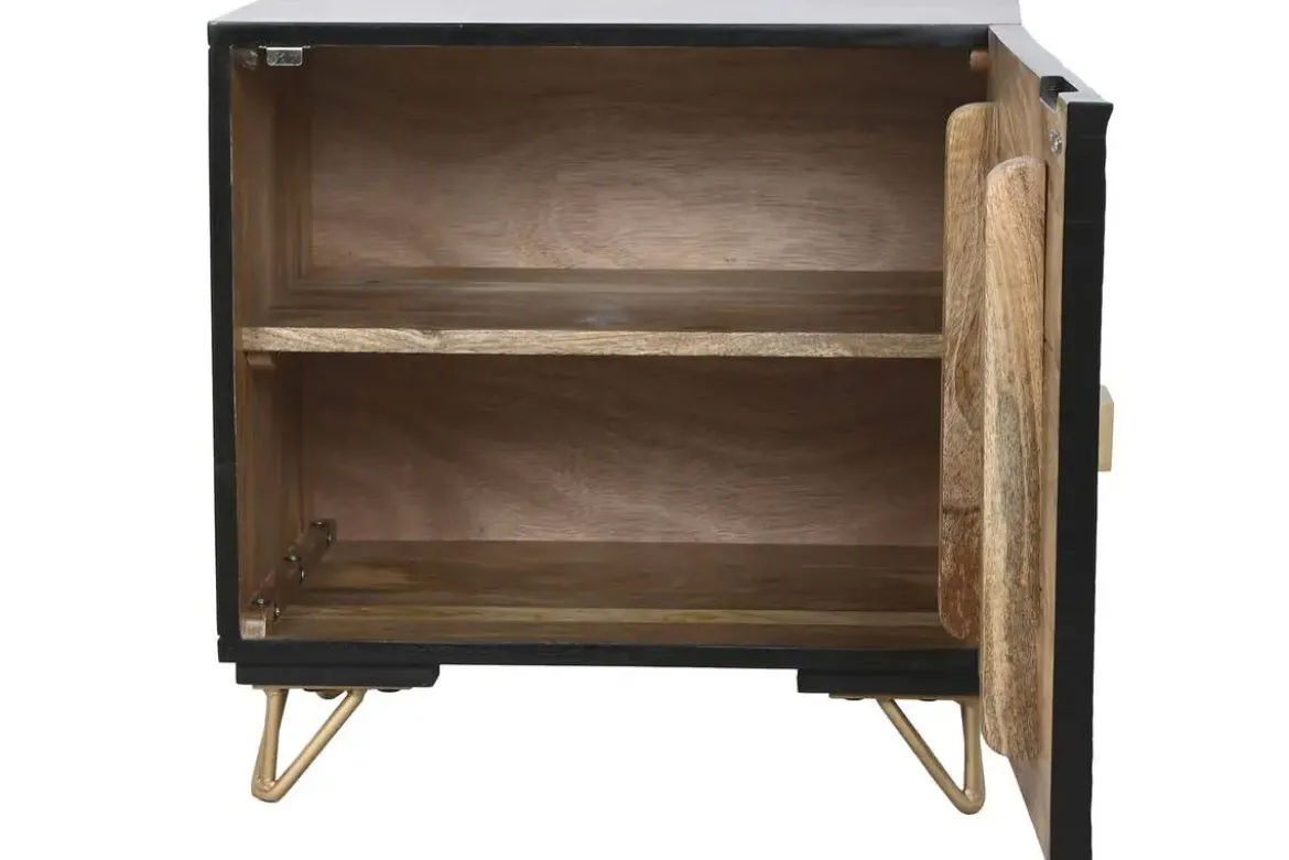 Mesita de Noche de Madera y Metal con Diseño Mandala Negra MB-219960