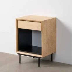 Mesita de Noche de Madera y Metal Natural-Negro con Cajón 615681