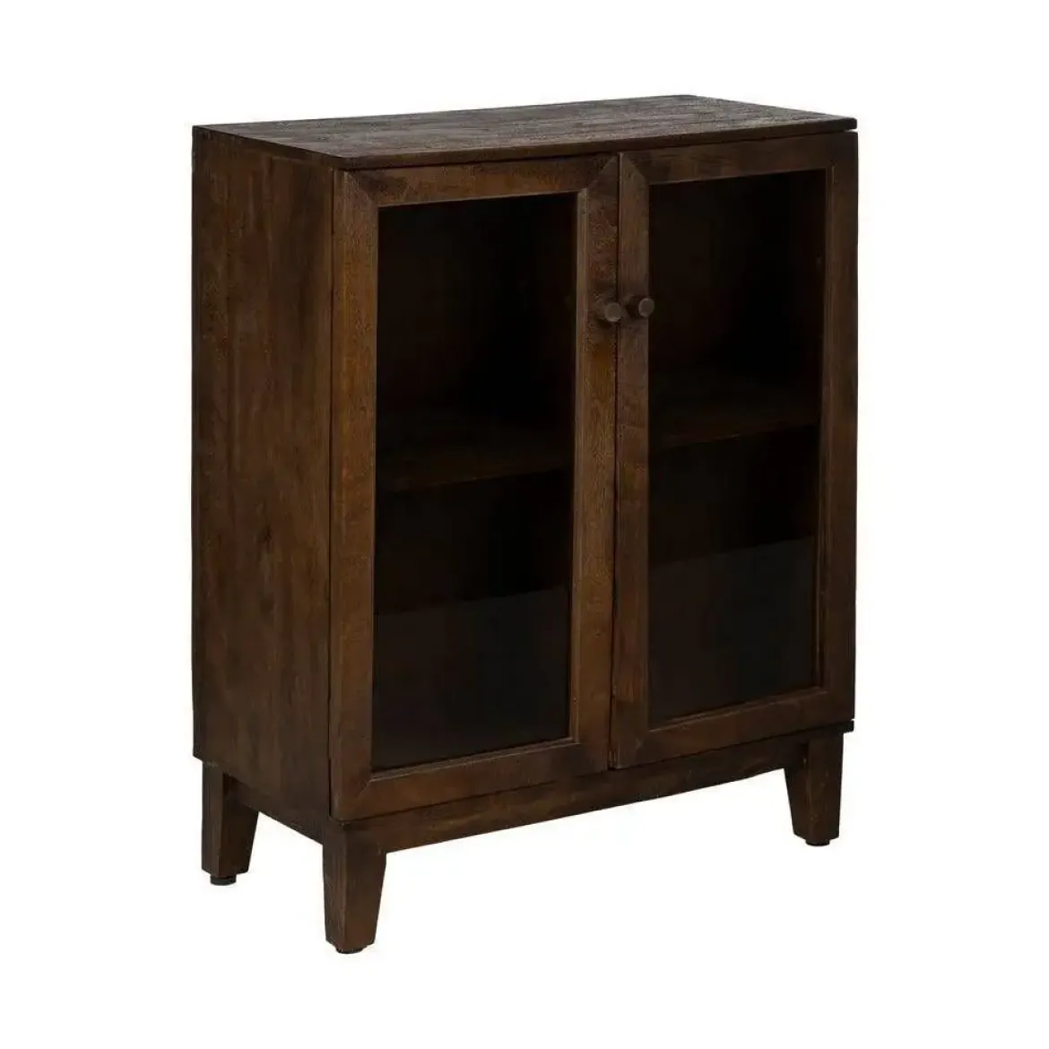 Mueble auxiliar de salón de mango oscuro con puertas de cristal 612867